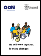 Front cover of the Easy English document with people sitting at a table.